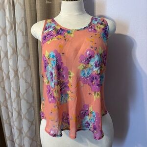 #0022 Floral Sleeveless Top - Peach and Purple‎
